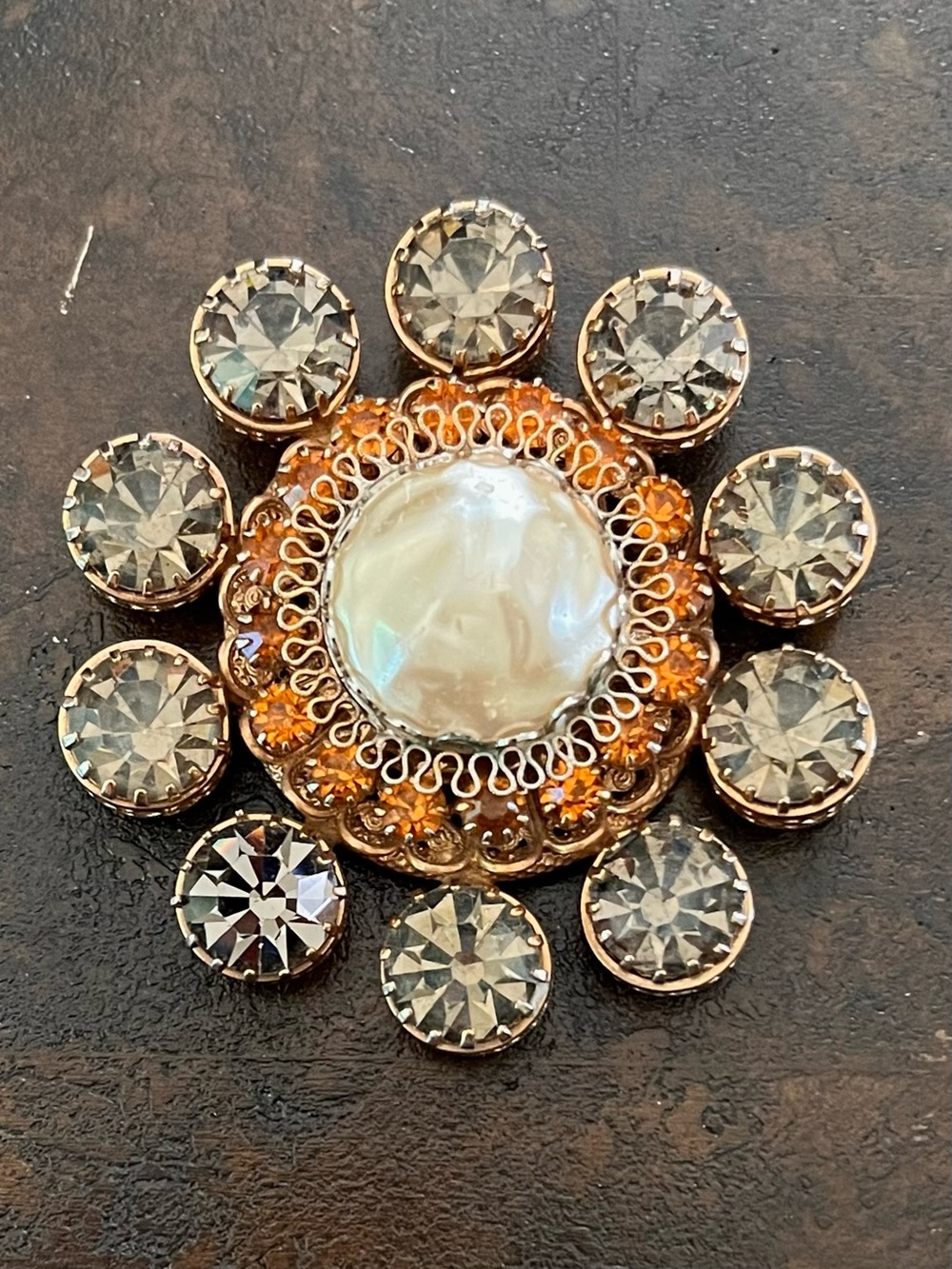 Vintage Vendome Glass and Pearl Brooch